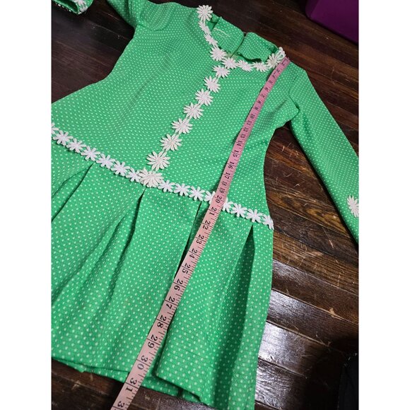 ❤️Vintage Mod 1960s Neon Green Flower Power Dress Groovy 70s - Picture 11 of 14